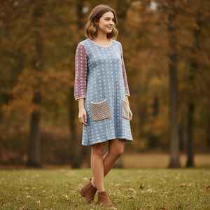 April Cornell Fair Isle Knit 3/4 Sleeve Cottagecore A Line Dress Size Small